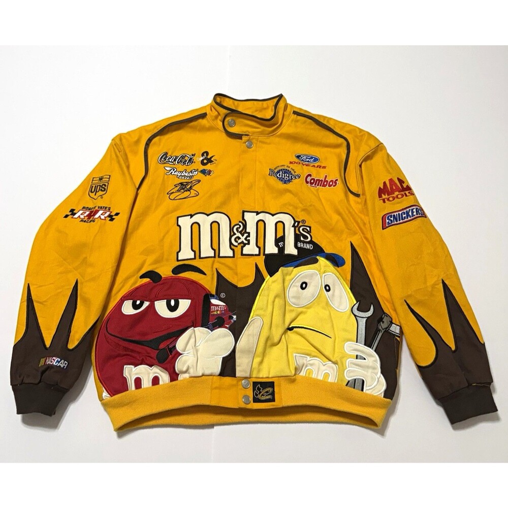 Vintage Chase Authentics Elliot Sadler M&Ms NASCAR Racing Jacket Yellow XL